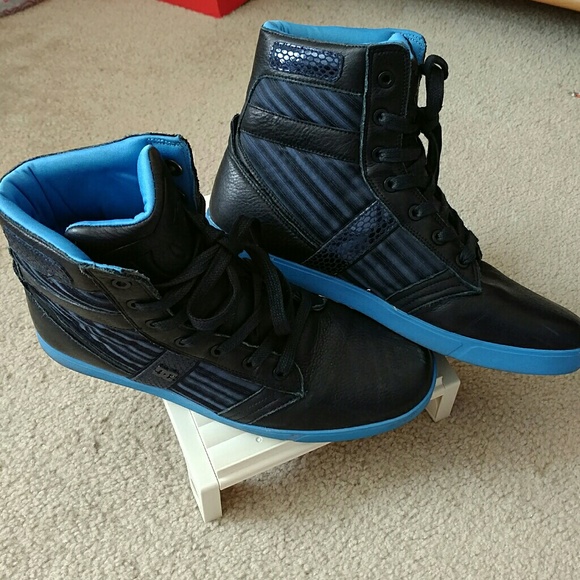 black and blue high tops